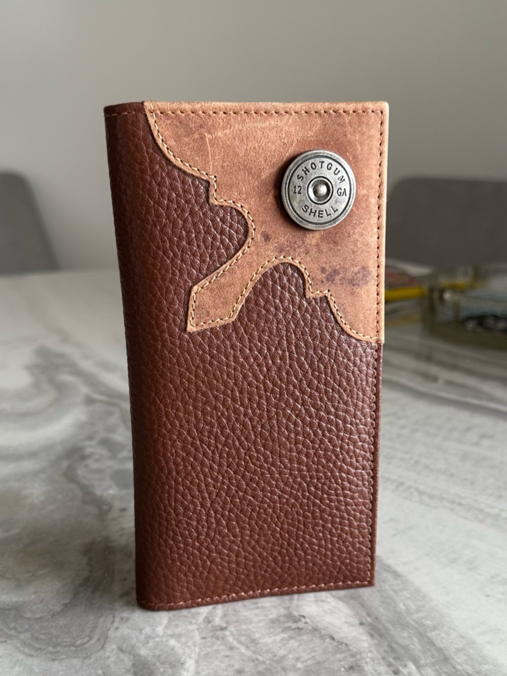 American Bison Brown Rodeo Bifold Leather Wallet Shotgun Shell Cutout